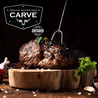 Carve Premium Ontario Beef logo with steak on a cutting board